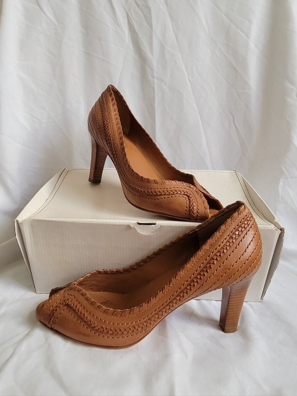 Forth & Towne Brown Tan Leather Peep-Toe Pumps Heels 7.5 Worn Once